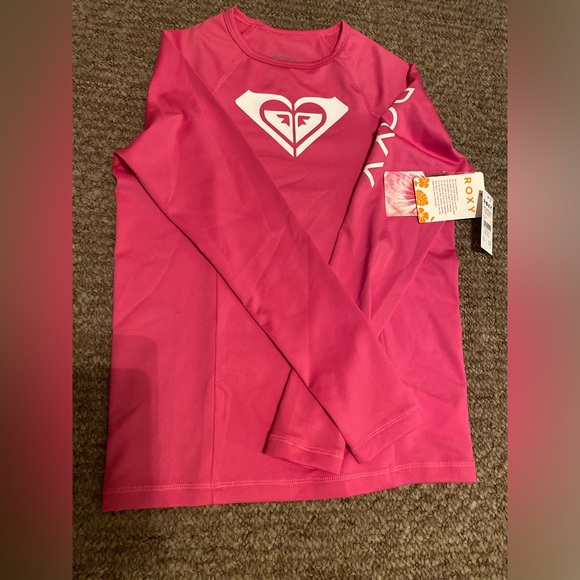 NWT Roxy Girl's Whole Hearted Long Sleeve Rashguard (Big Kids) Shocking Pink - Picture 2 of 2